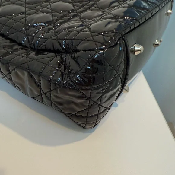Christian Dior Patent Lady Dior Soft Black Cannage Shopping Tote Bag - Picture 9 of 14